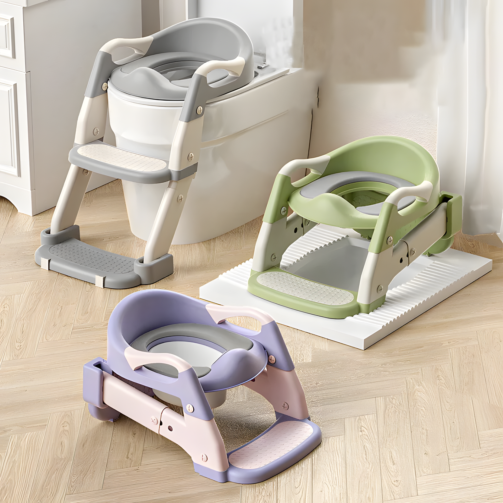 Toddler Toilet Ladder Seat with Soft PU Seat & Handles