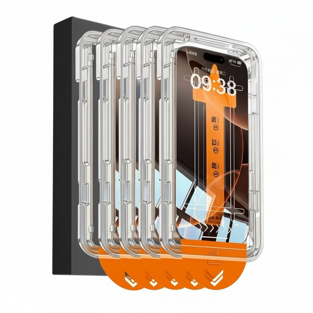 Clear phone case with orange accents displayed on a white background