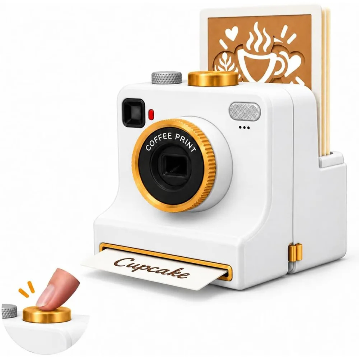 Camera-Shaped Latte Art Stencil Tool with Interchangeable Cards