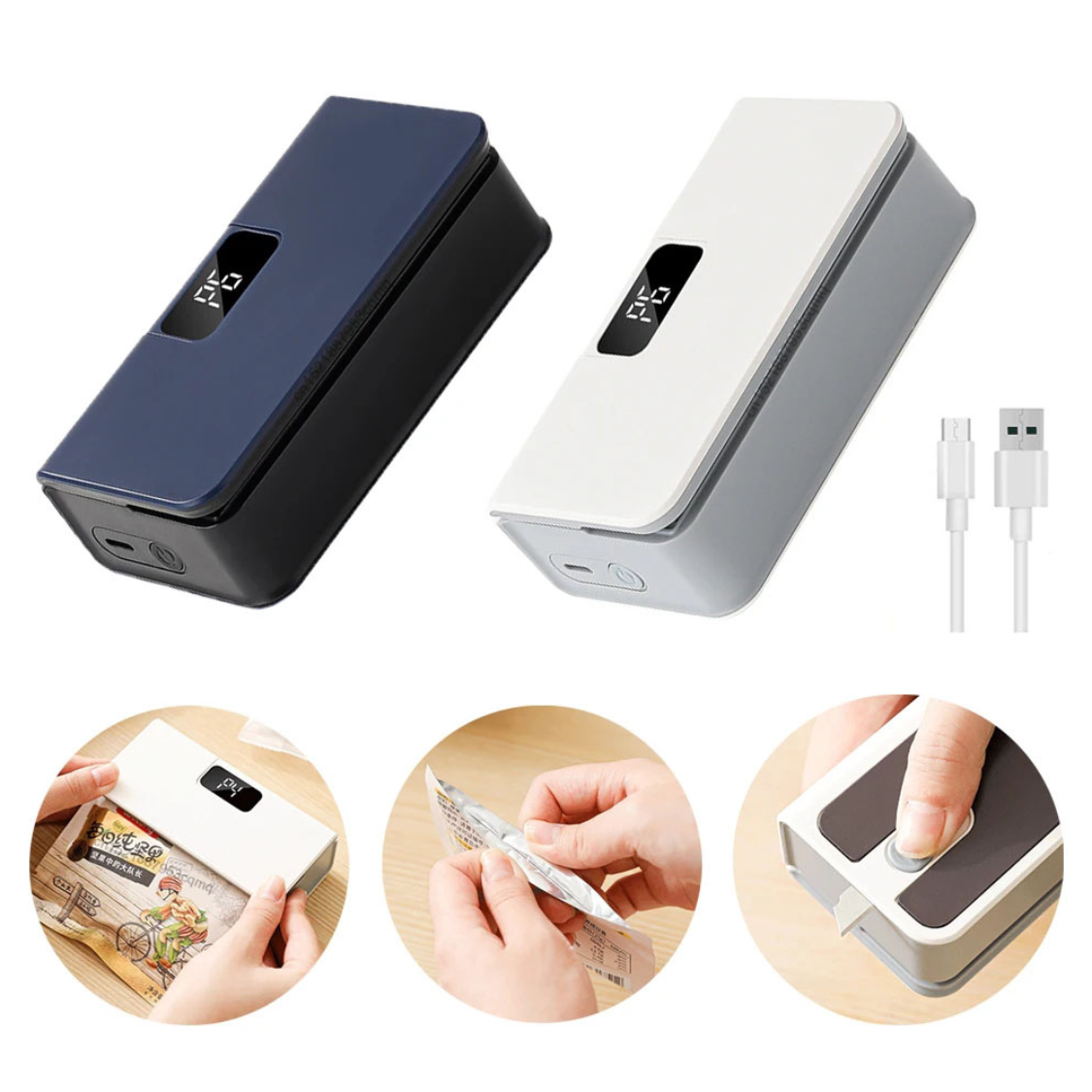 2-in-1 Rechargeable Bag Sealer & Cutter - Airtight Heat Seal for Fresh Food Storage - TradixPro