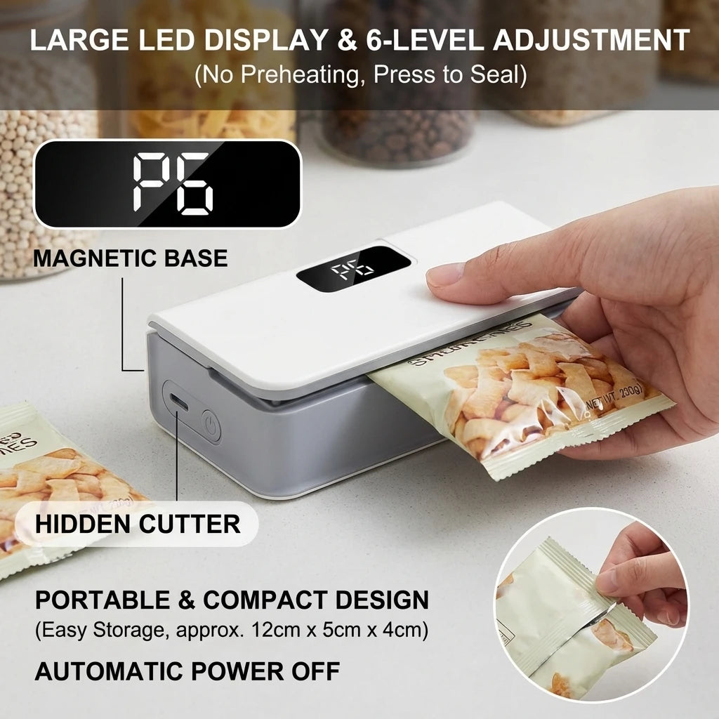 2-in-1 Rechargeable Bag Sealer & Cutter - Airtight Heat Seal for Fresh Food Storage - TradixPro