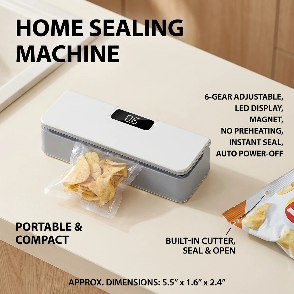 2-in-1 Rechargeable Bag Sealer & Cutter - Airtight Heat Seal for Fresh Food Storage - TradixPro