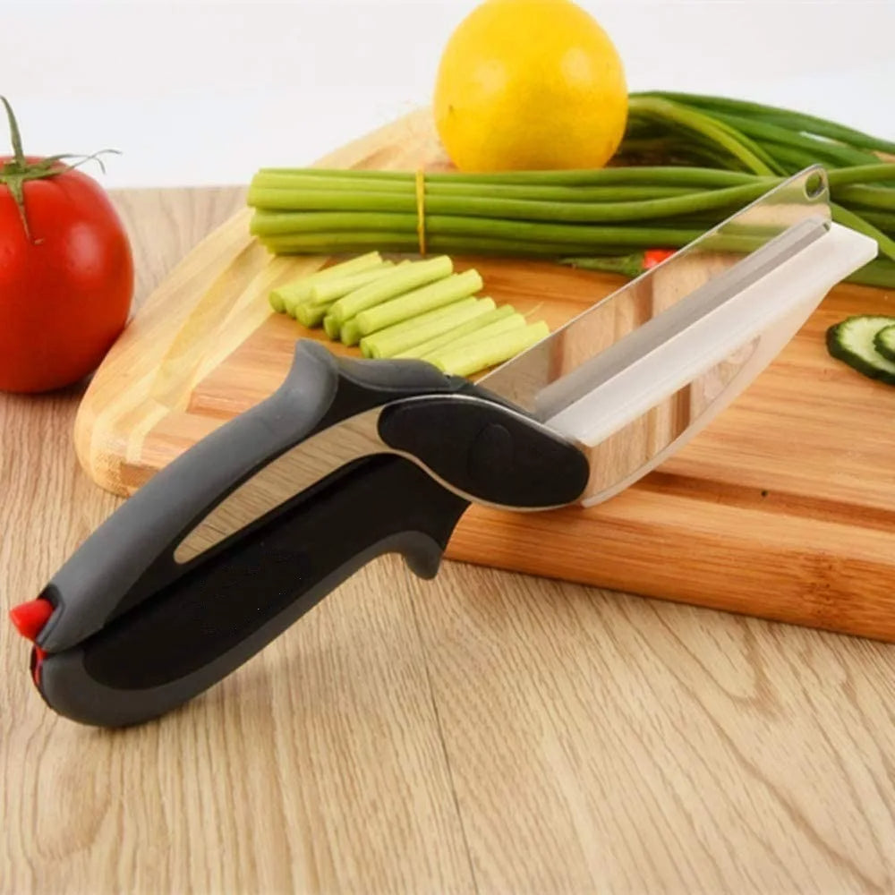 2-in-1 Smart Food Chopper Scissors (Stainless Steel Blade & Integrated Cutting Board) - TradixPro