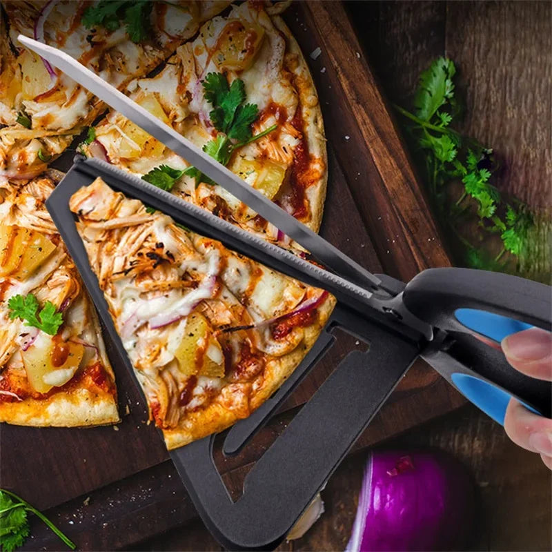 2-in-1 Smart Pizza Cutter Scissors with Server Tray (Precise & Mess-Free Serving) - TradixPro