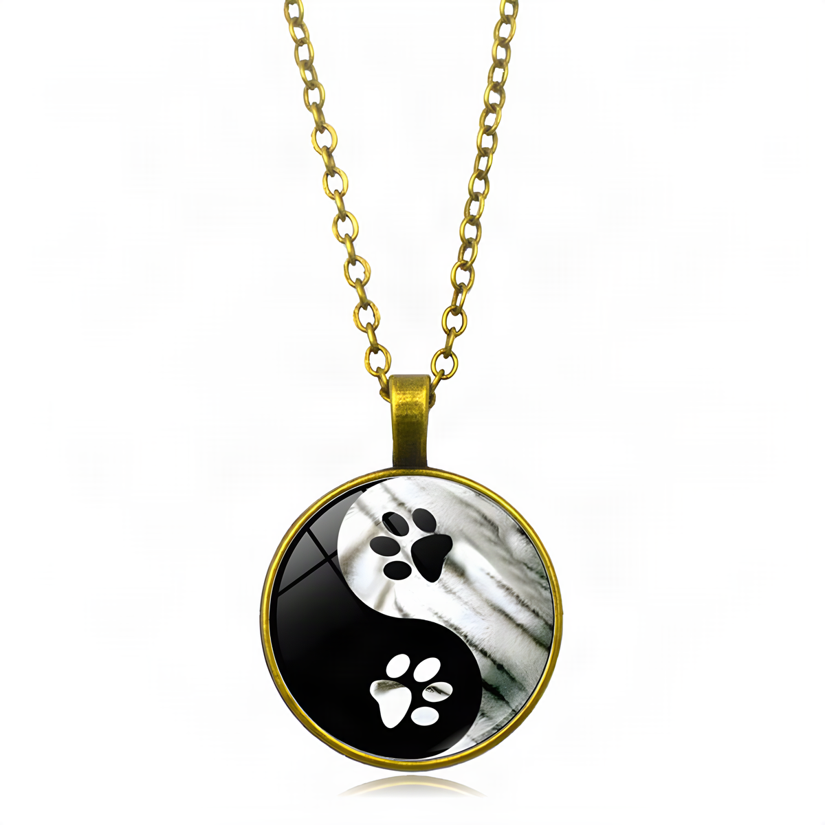 Yin Yang Pendant Necklace with Domed Cover and Alloy Frame