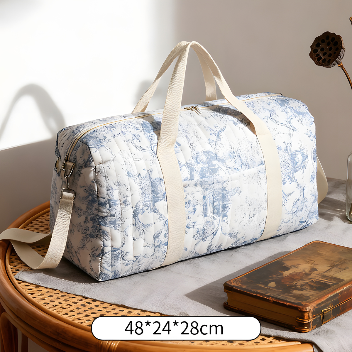 Large Cotton Travel Diaper Bag with Handles and Shoulder Strap