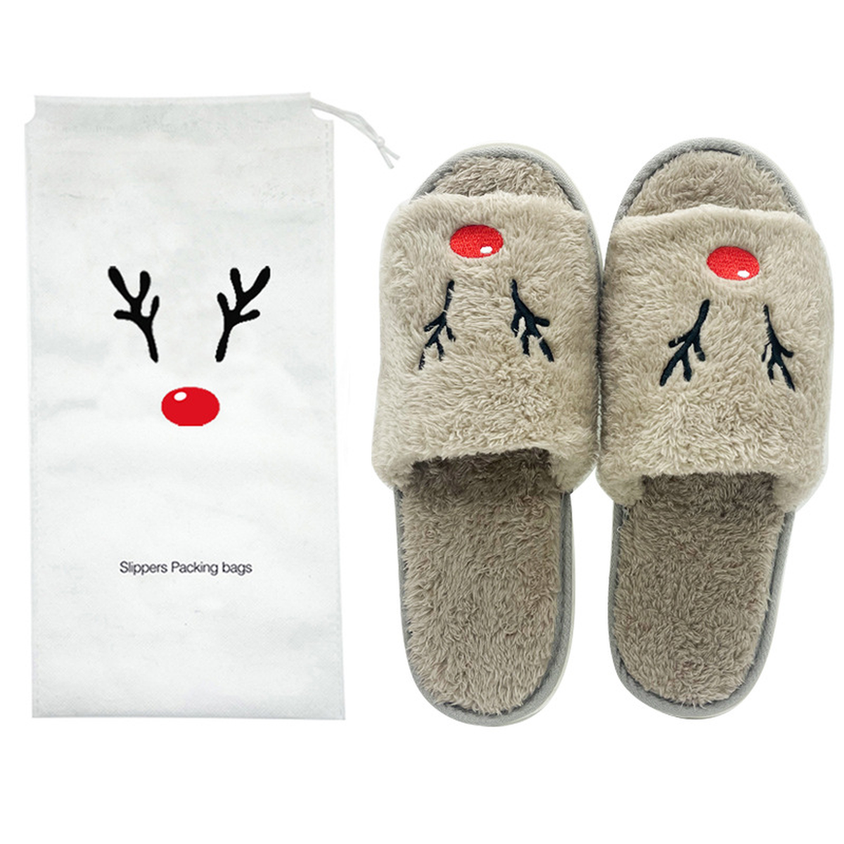 Halloween Plush Slippers, Pumpkin & Elk Faces, Open Toe One Size