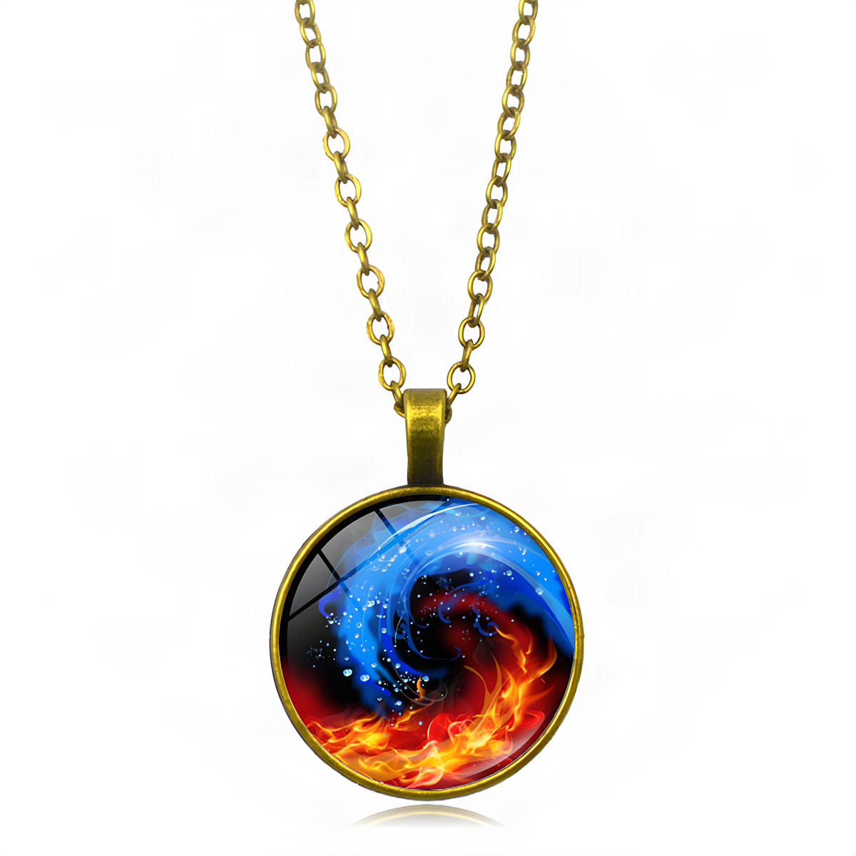 Yin Yang Pendant Necklace with Domed Cover and Alloy Frame