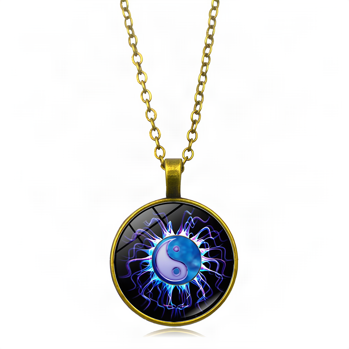 Yin Yang Pendant Necklace with Domed Cover and Alloy Frame