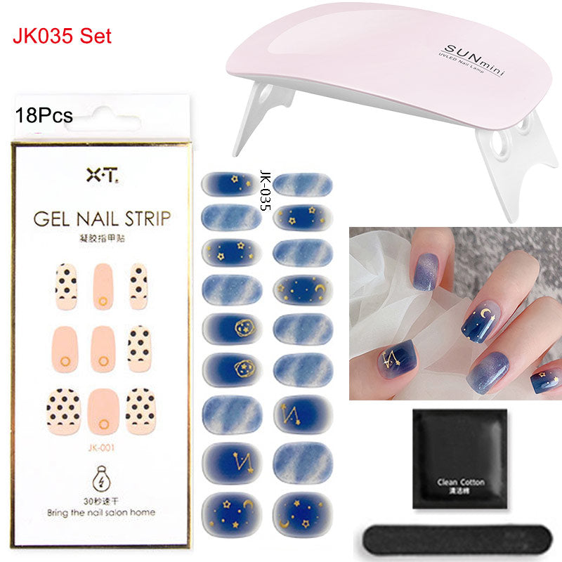 Gel Nail Wraps with UV Lamp Set - French Full Cover Manicure Kit