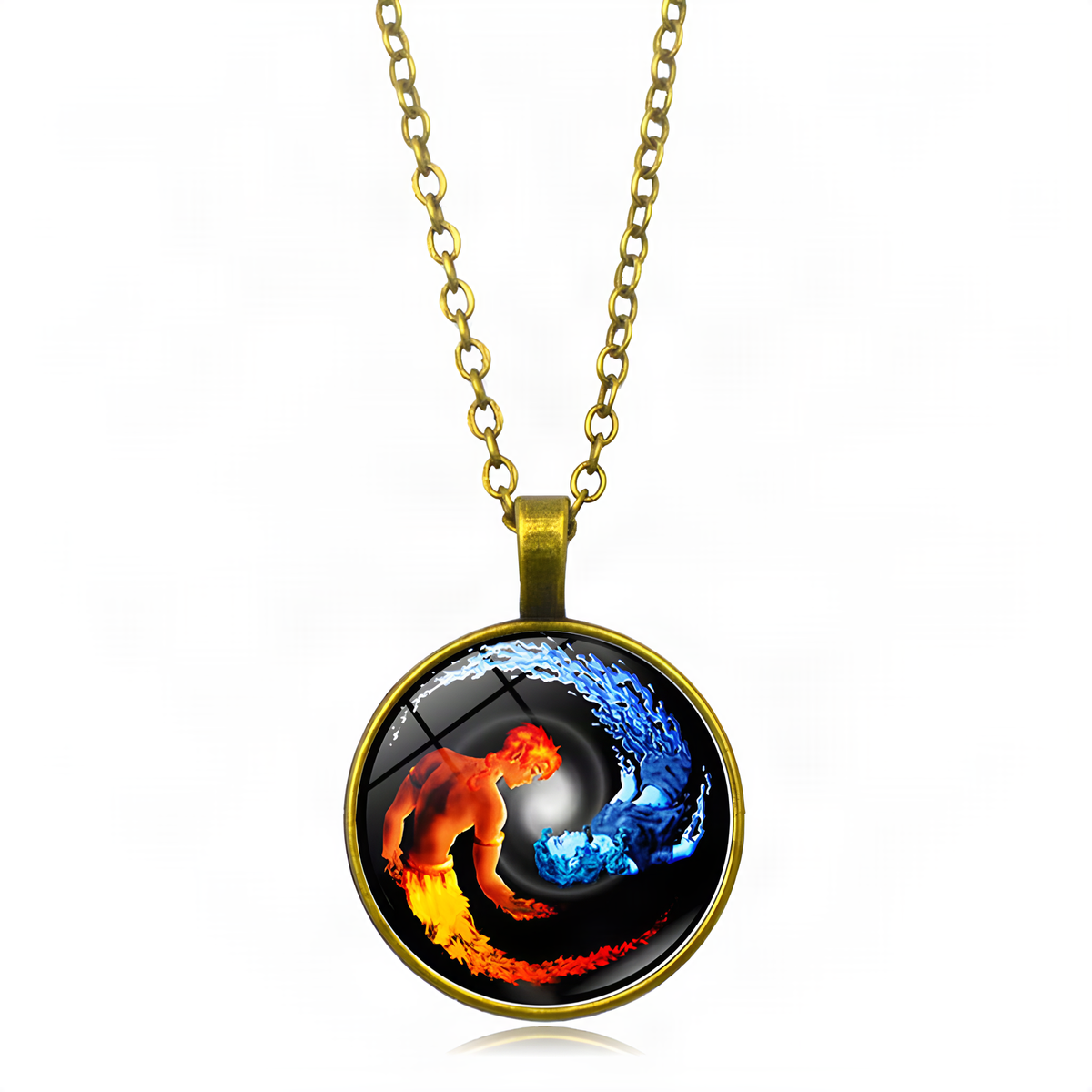 Yin Yang Pendant Necklace with Domed Cover and Alloy Frame