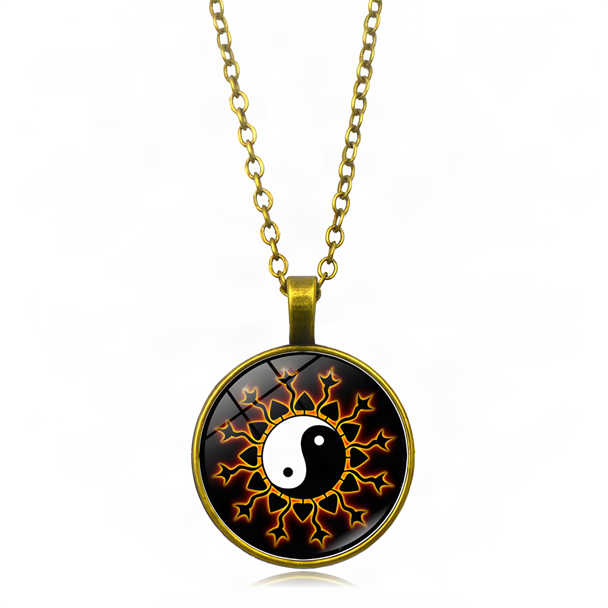 Yin Yang Pendant Necklace with Domed Cover and Alloy Frame