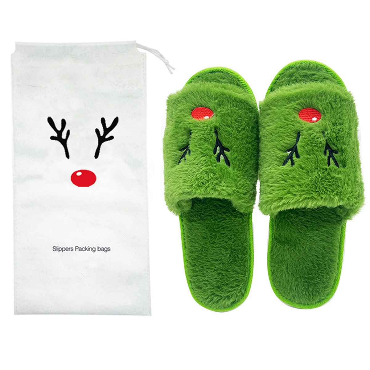 Halloween Plush Slippers, Pumpkin & Elk Faces, Open Toe One Size