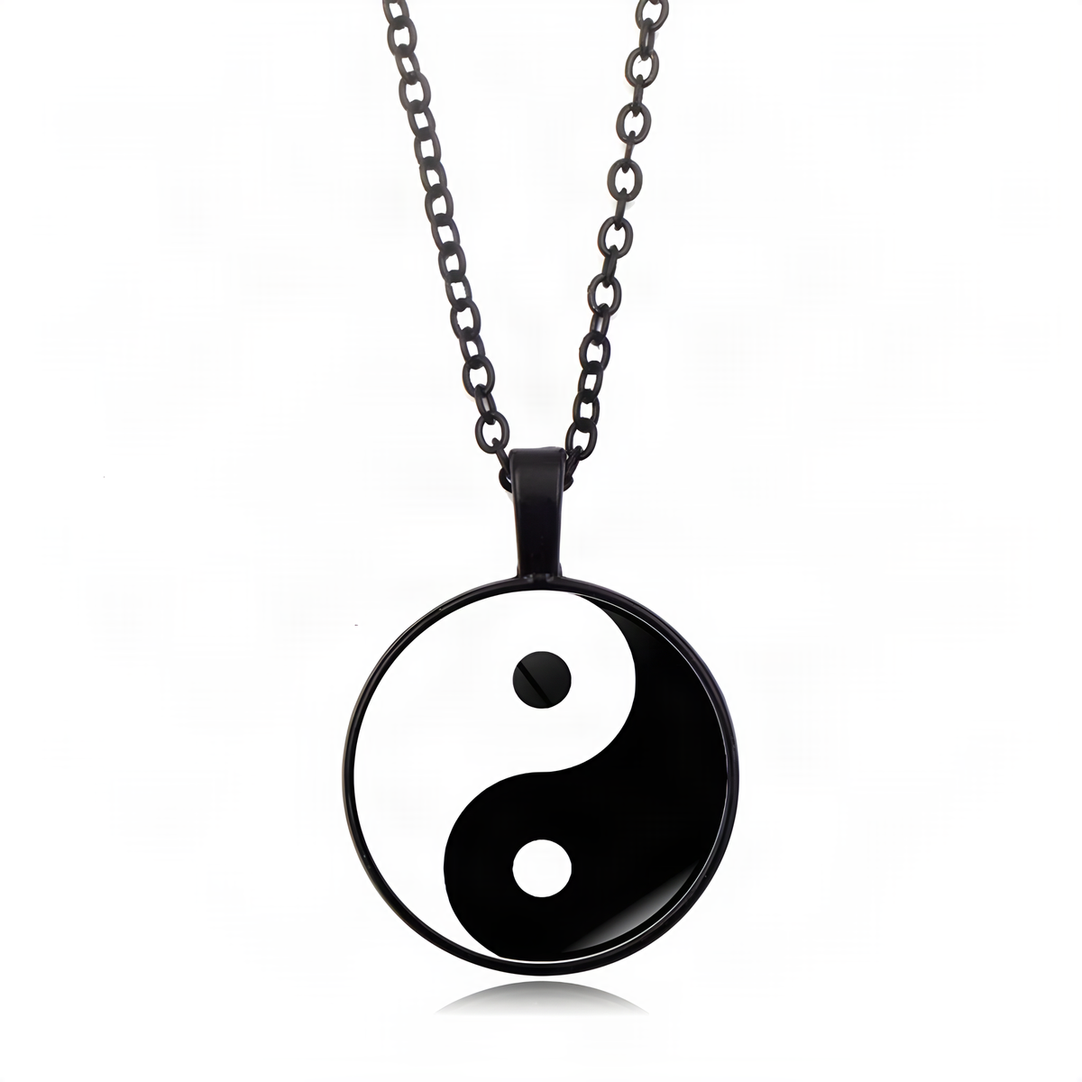 Yin Yang Pendant Necklace with Domed Cover and Alloy Frame