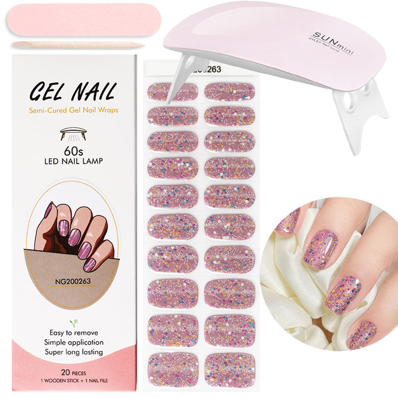 Gel Nail Wraps with UV Lamp Set - French Full Cover Manicure Kit