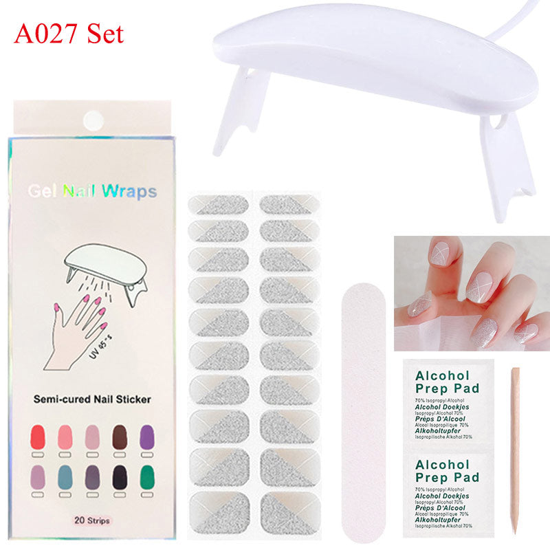 Gel Nail Wraps with UV Lamp Set - French Full Cover Manicure Kit