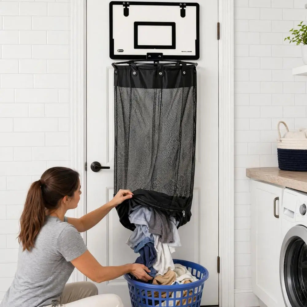 Over-Door Basketball Hoop Laundry Hamper for Kids