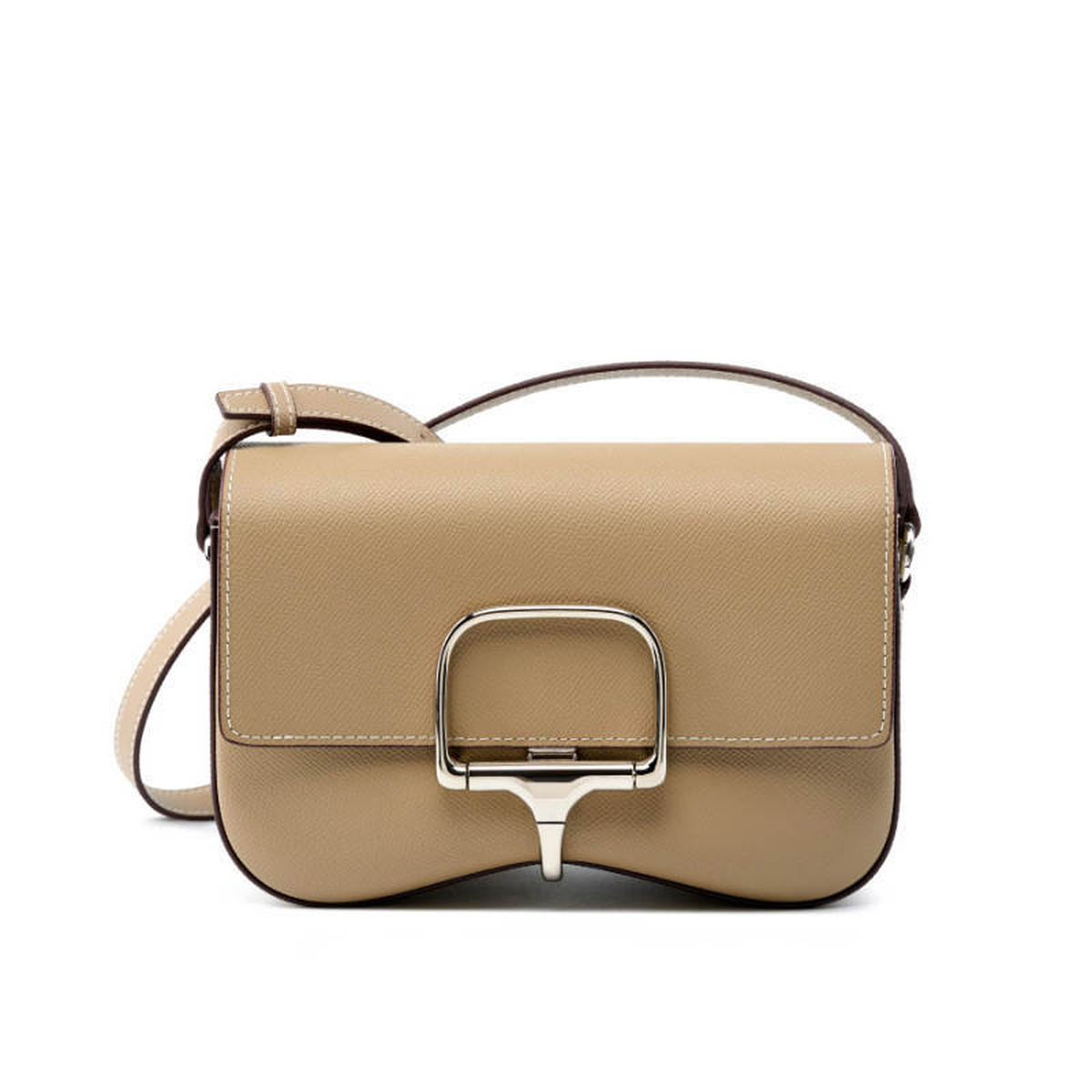 Compact Saddle Bag with Silver-Tone Buckle and Strap