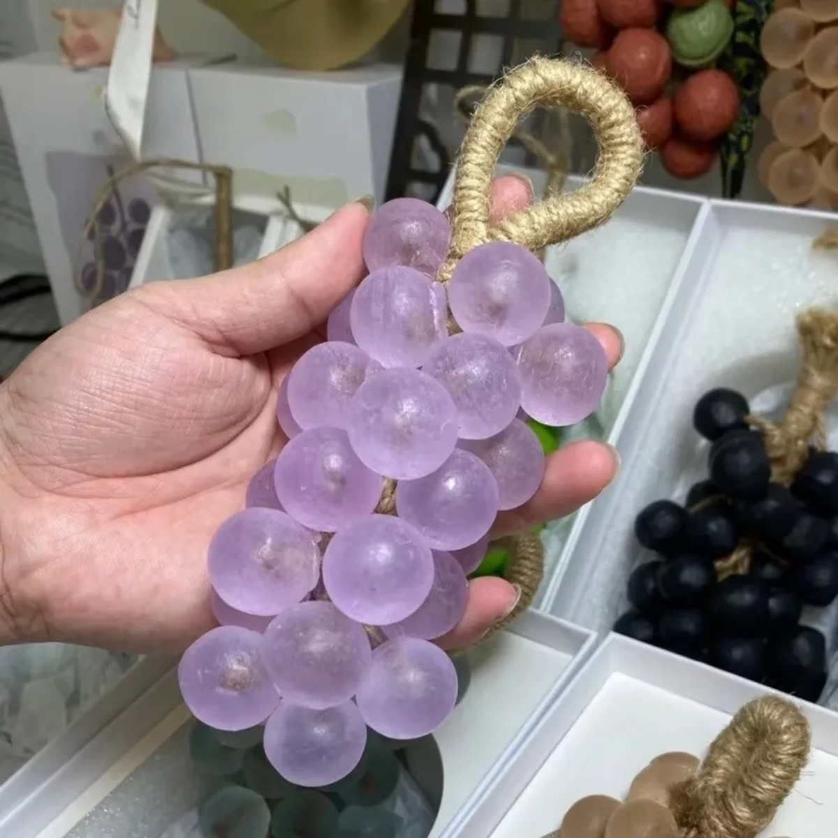 Crystal Grape Cluster Soap, Brown Cotton Hanging Loop, 160g