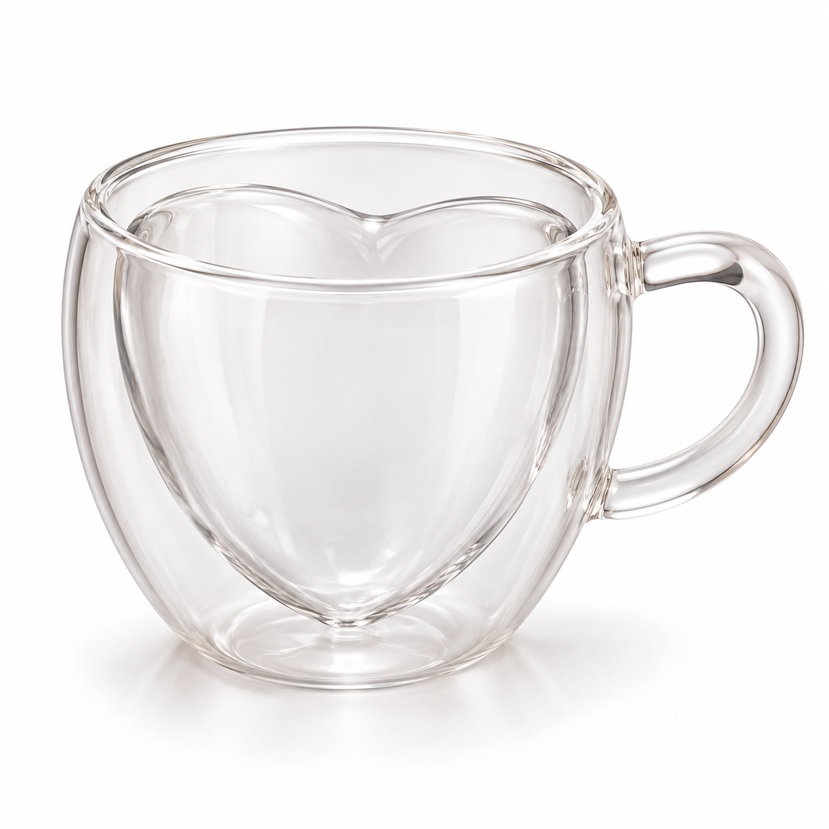Double-Wall Heart Glass Cup with Handle, 180 or 240 ml