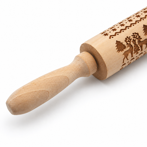 Engraved Wooden Christmas Cookie Rolling Pin, 34 or 42 cm