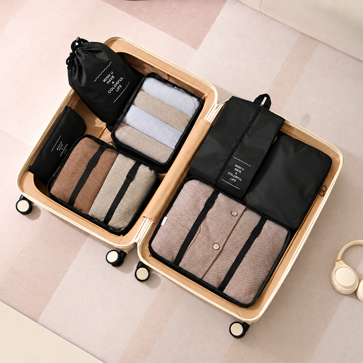 7-Piece Travel Packing Organizer Set, Mesh Cubes and Pouches