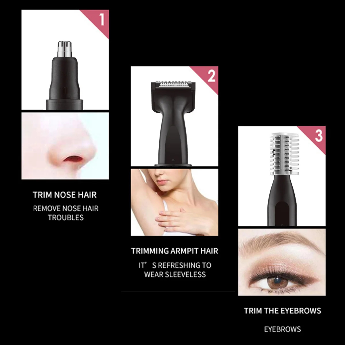 3-in-1 Rechargeable Nose Ear Eyebrow Trimmer USB-C Men