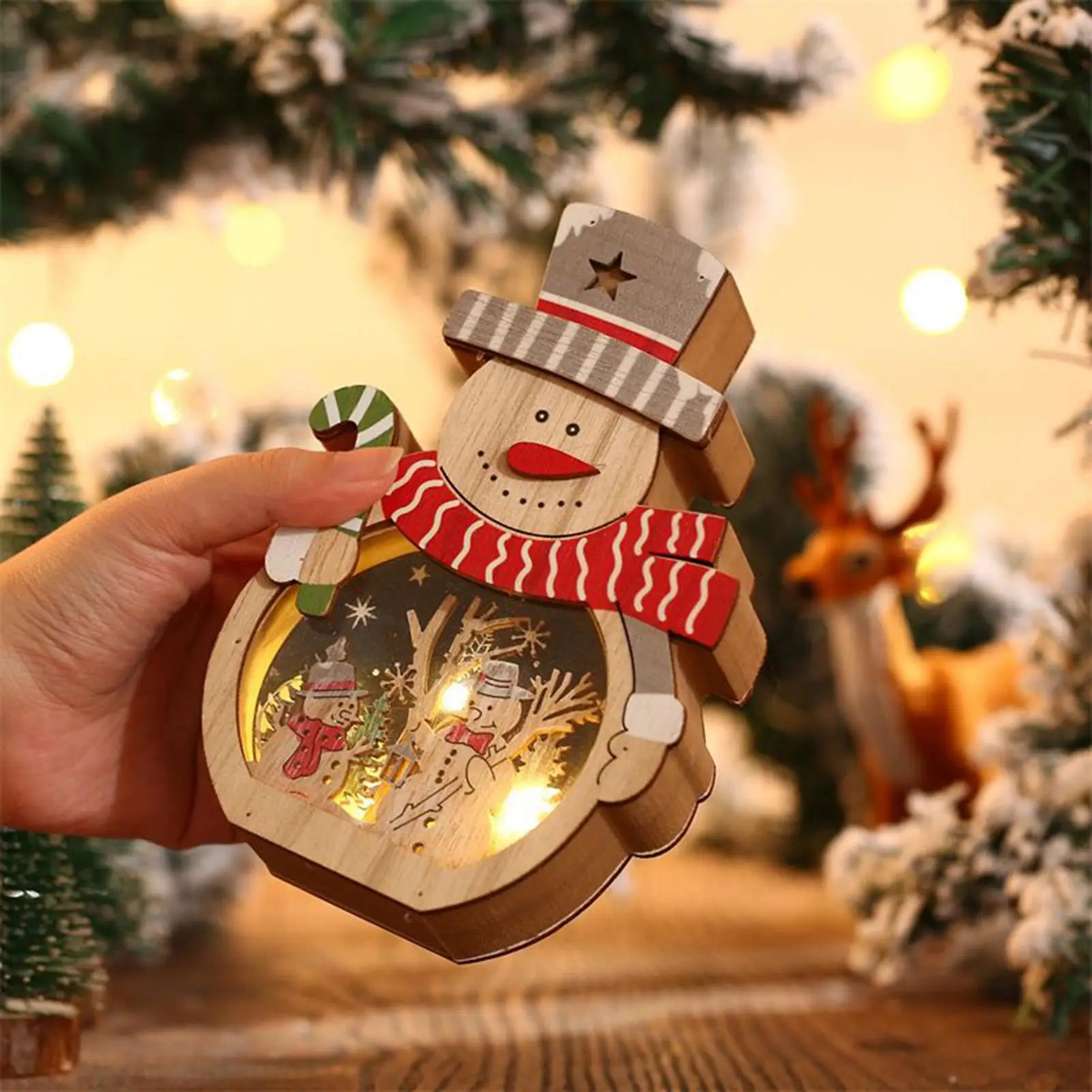 Light-Up Wooden Christmas Figure, Santa or Snowman Scene
