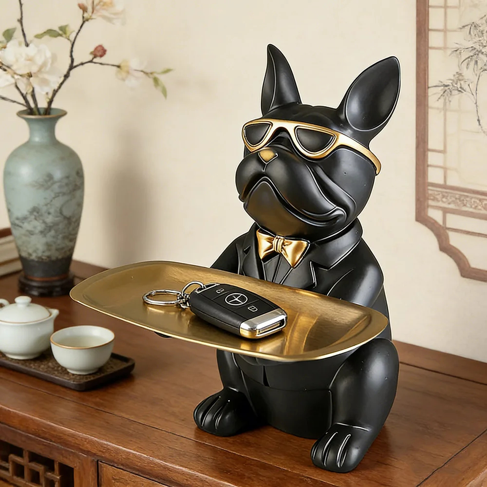 Bulldog Figurine Entryway Tray Desk Organizer 6 Colors