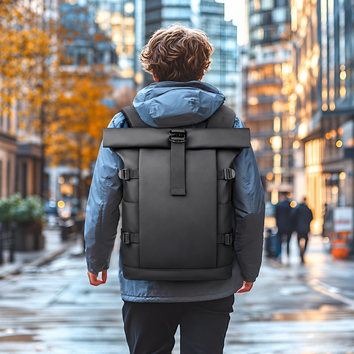 Roll-Top Travel Backpack, Oxford Fabric and Organizer Pockets