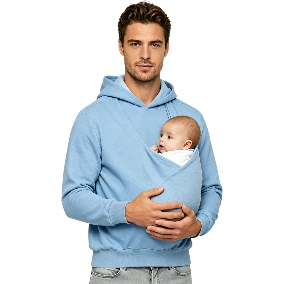 Men's Pullover Hoodie with Wide Crossover Front Pouch Design