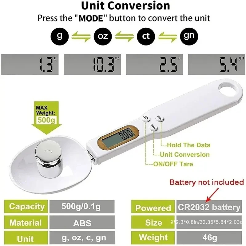 Digital Spoon Scale 0.1g Precision LCD 500g Capacity Kitchen