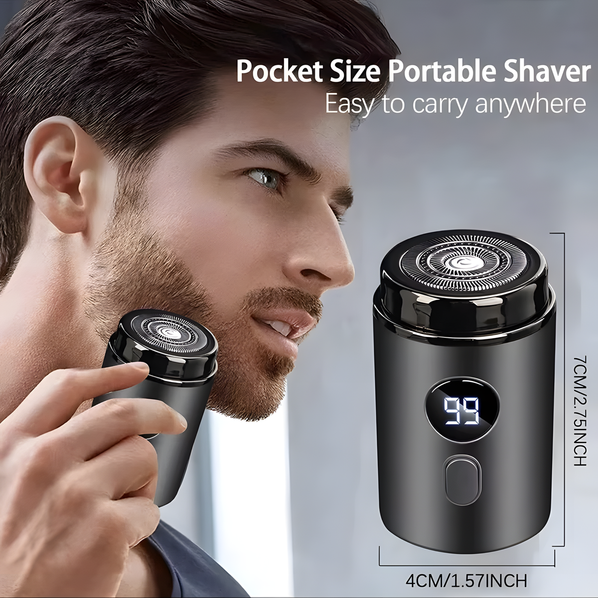 Mini Rechargeable Electric Shaver with Display and Protective Cap
