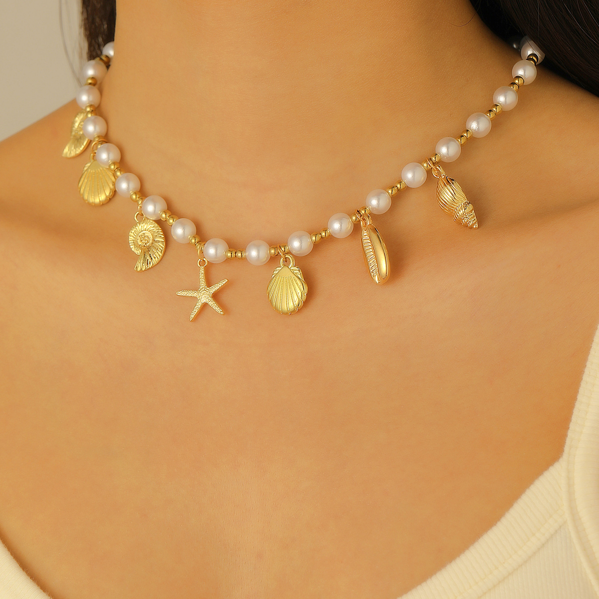 Seashell Charm Necklace or Bracelet with Coastal Accents