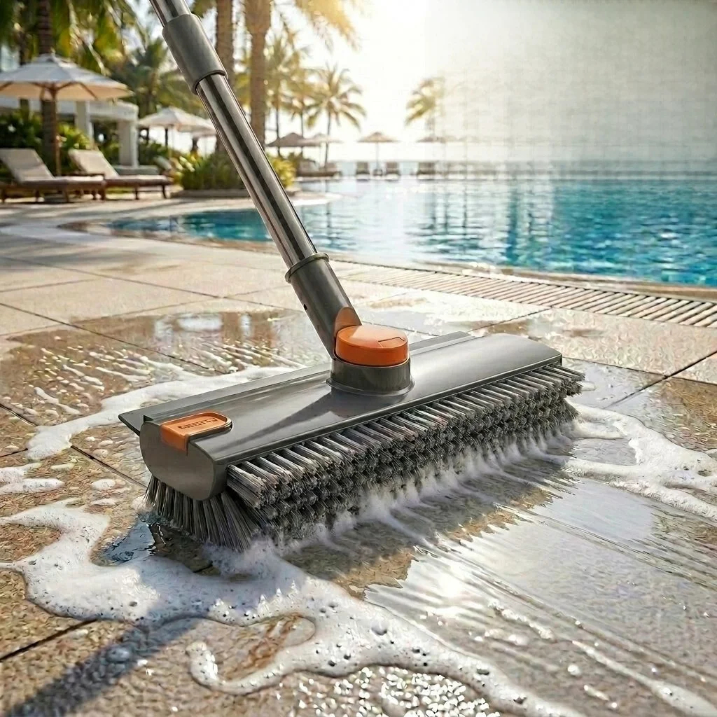 Long Handle Rotating Grout Brush Floor Tile Corner Scrubber