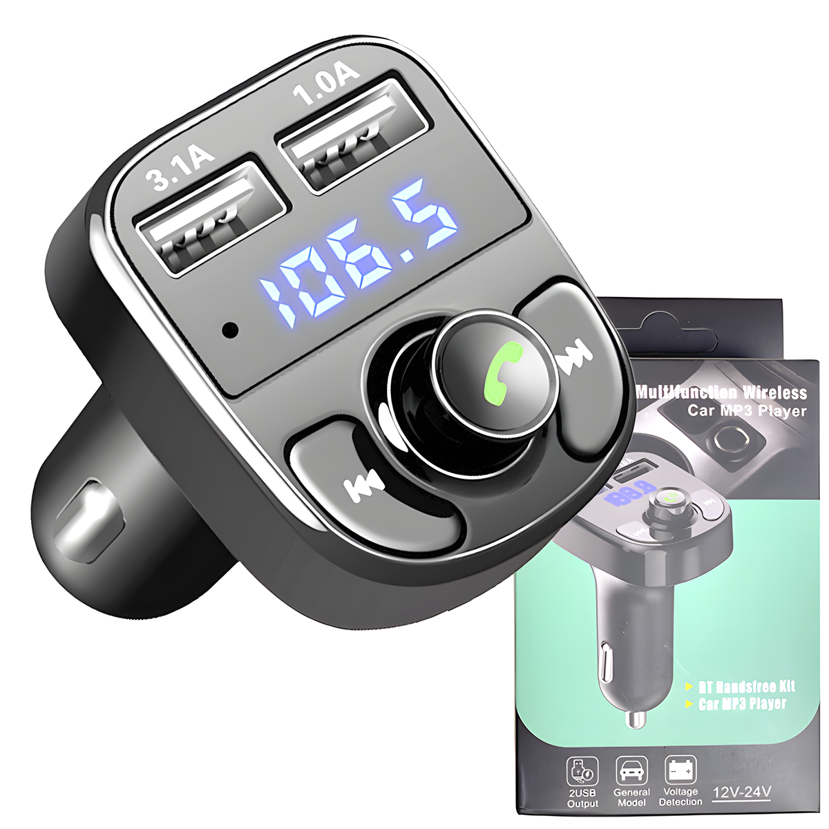 Bluetooth FM Car Transmitter with Dual USB Charging Ports