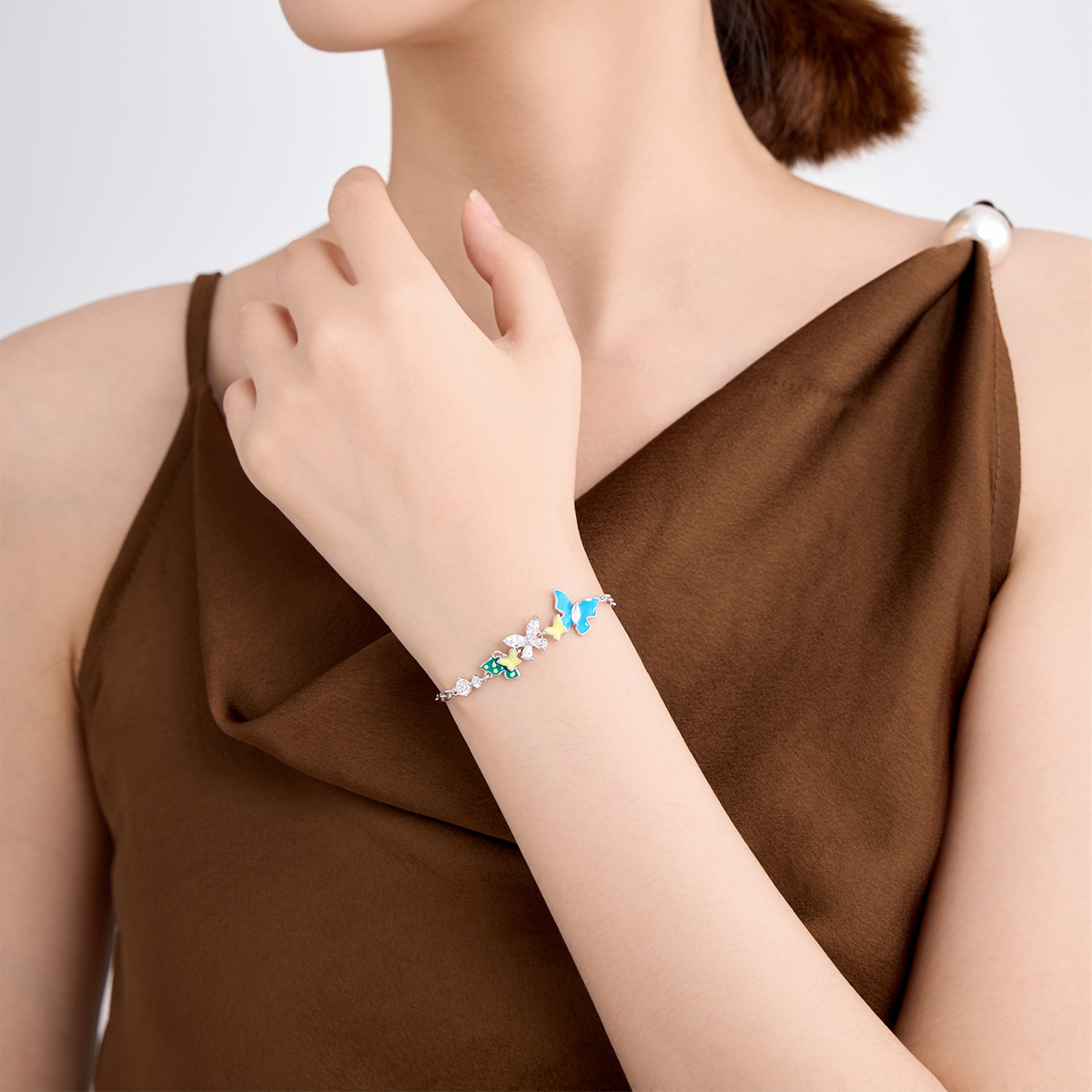 Butterfly Charm Bracelet, Colorful Silver-Tone Chain Design