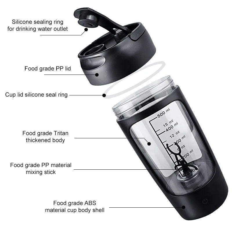2-in-1 Portable Electric Protein Shaker Blender (Clump-Free Mixing & Powder Storage)