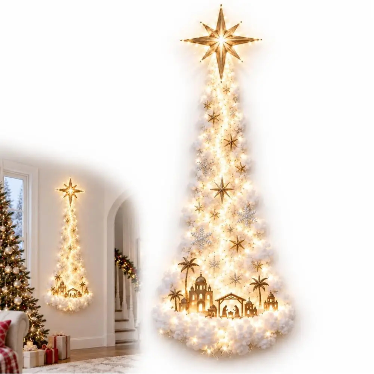 Cascading Christmas Wall Light with Festive Scene Designs