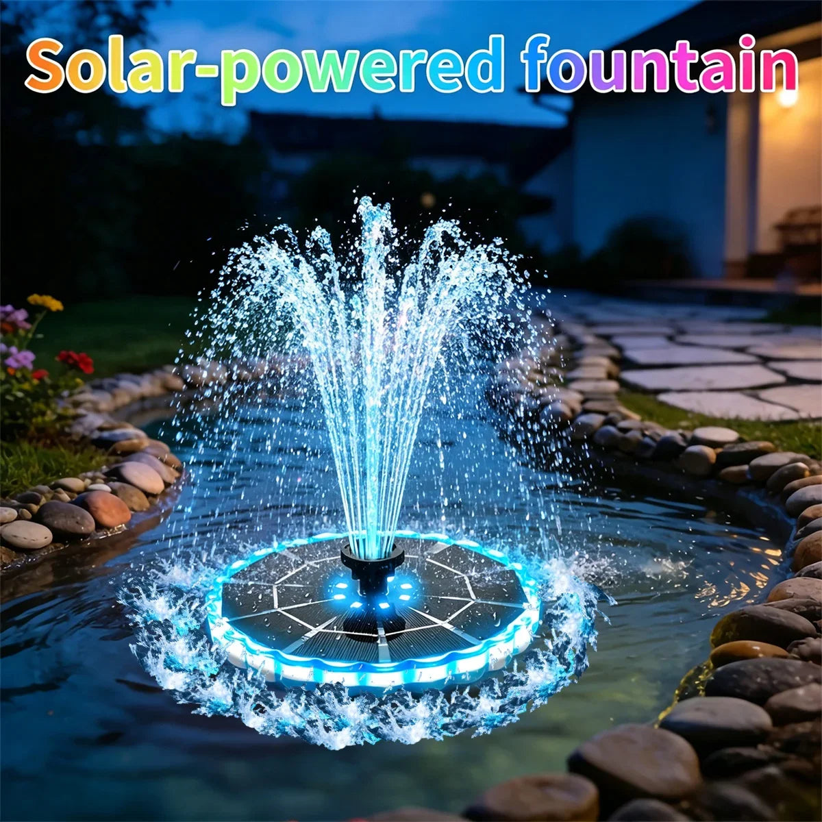 Solar Garden Fountain Pump with LED Lights & 7 Nozzles