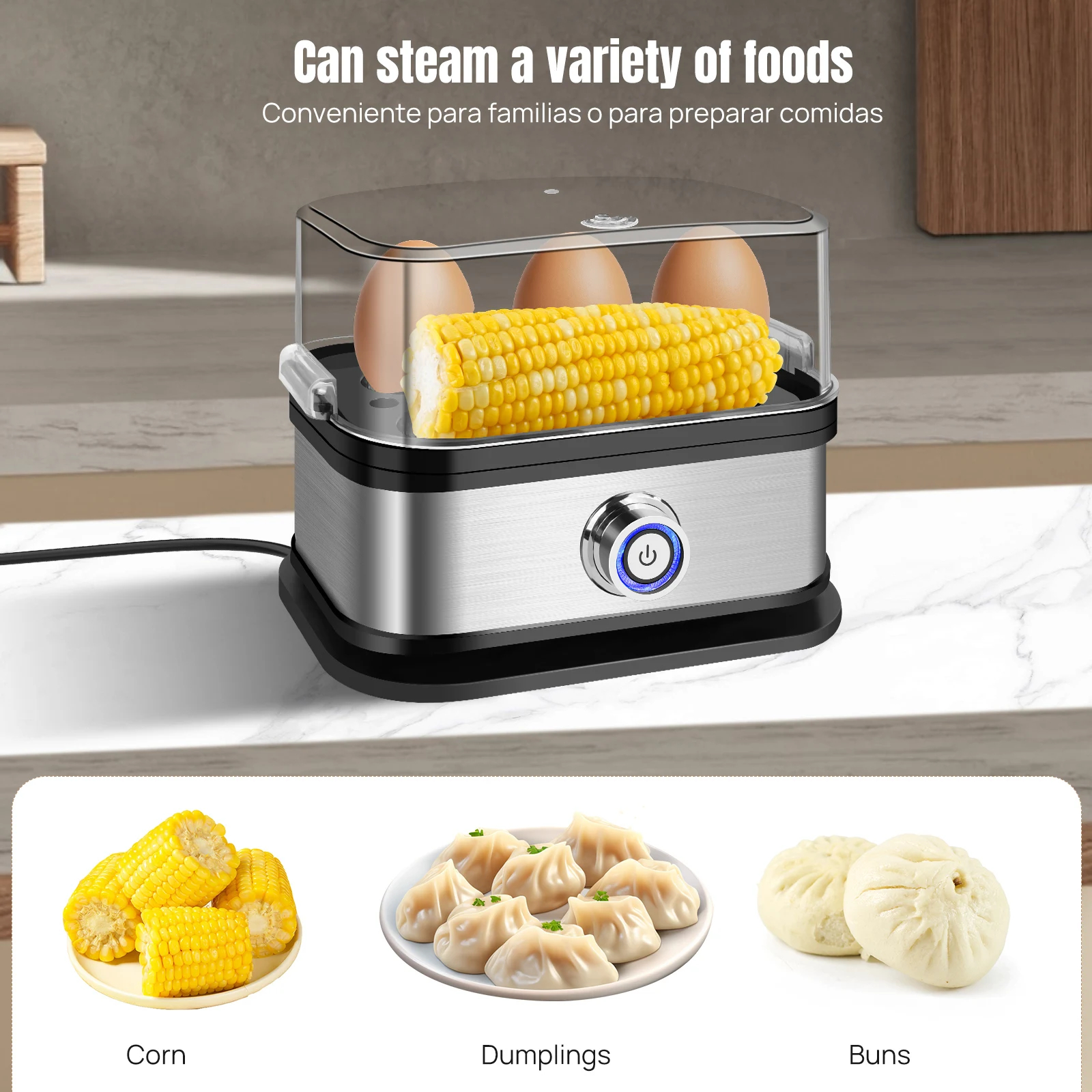 Mini Electric Egg Cooker with Stainless Steel Tray and Lid