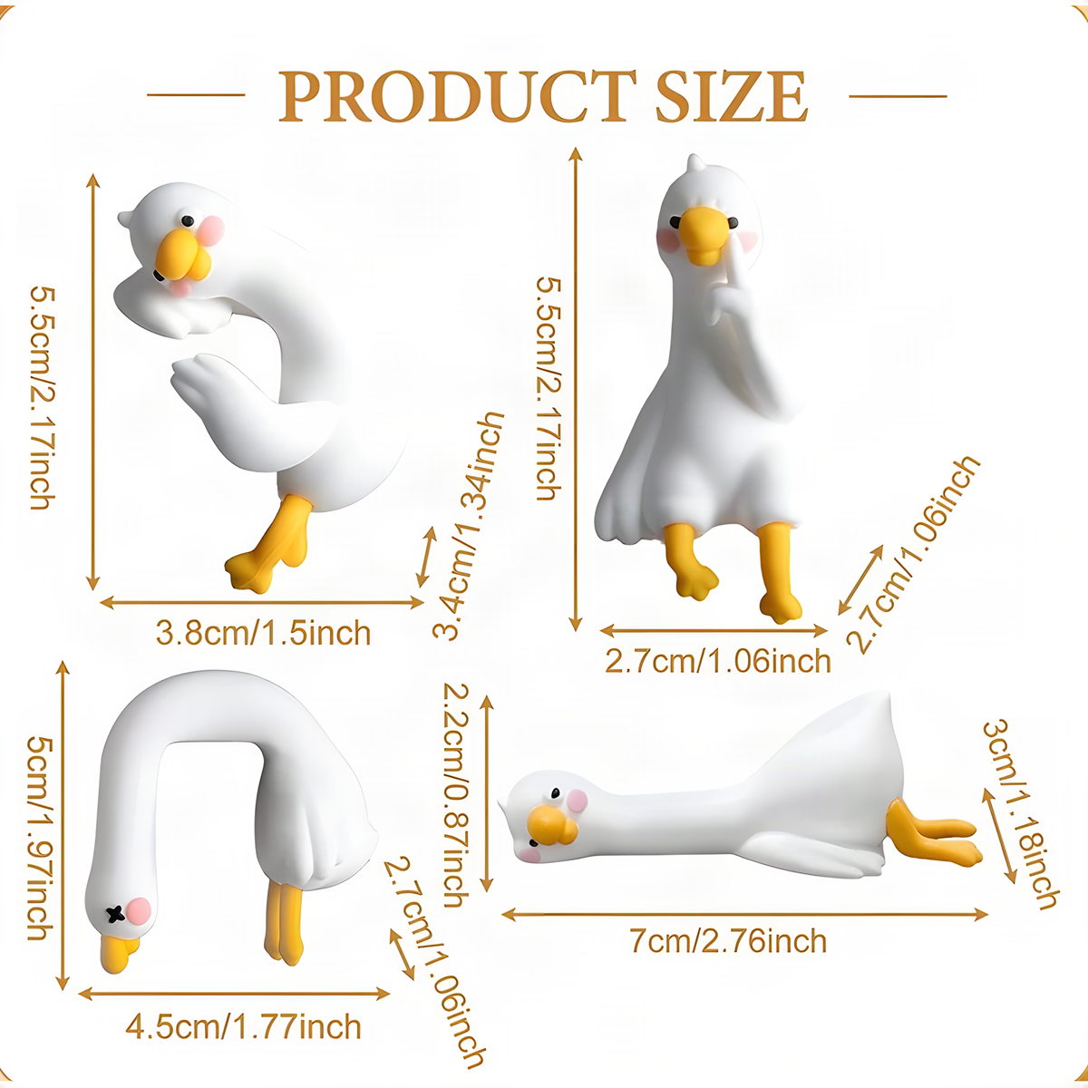 Four Resting Duck Figurines for Monitor Edges and Shelf Decor