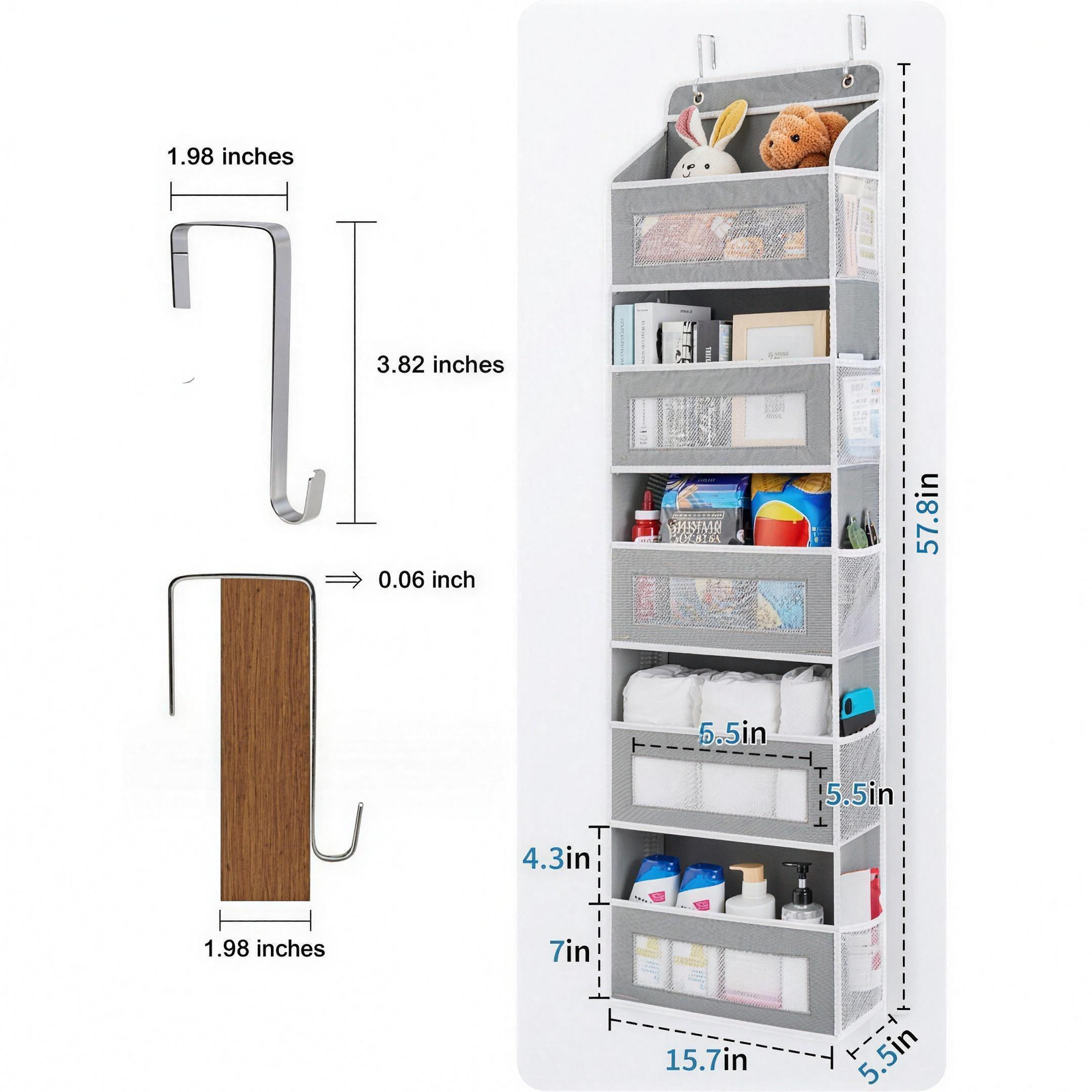 Over Door Hanging Organizer 4 & 5 Tier Fabric Pockets No Drill