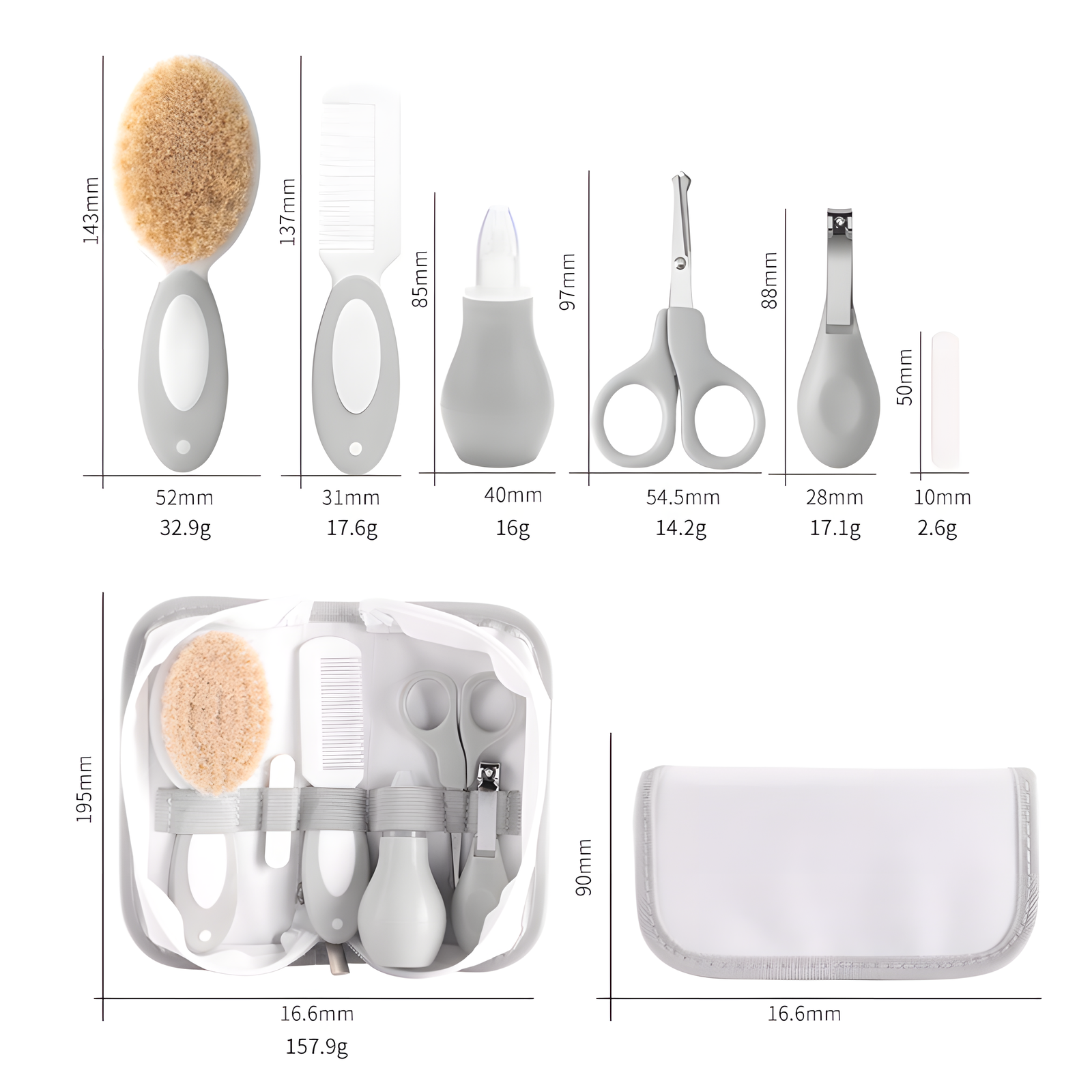 Baby Grooming Care Set Complete Newborn Kit Grey