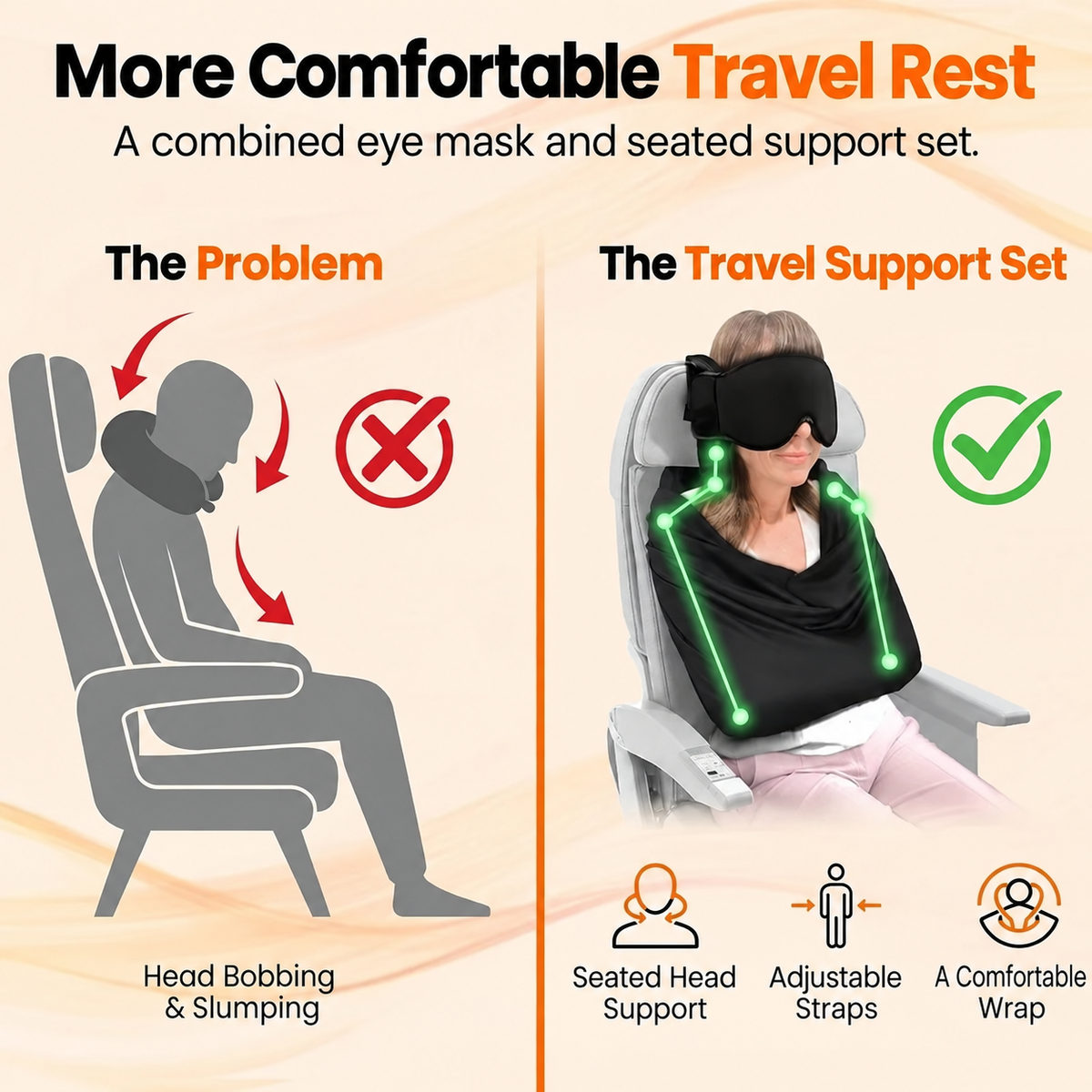 3-in-1 Travel Sleep Set with Eye Mask and Arm Wrap