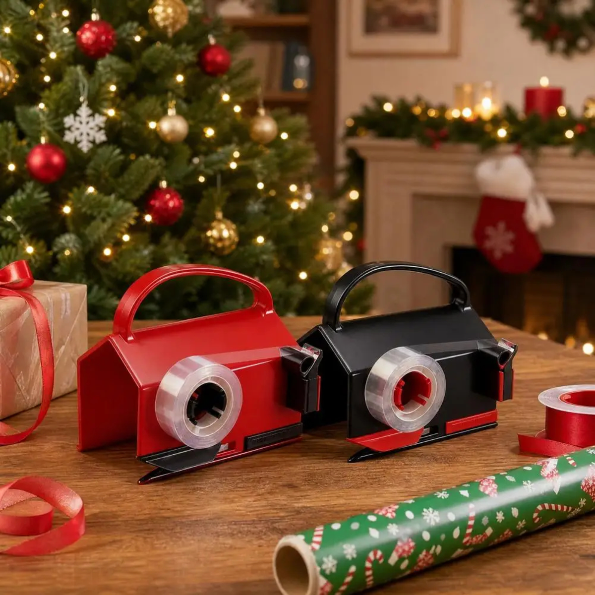 Handheld Wrapping Paper Cutter with Tape Dispenser