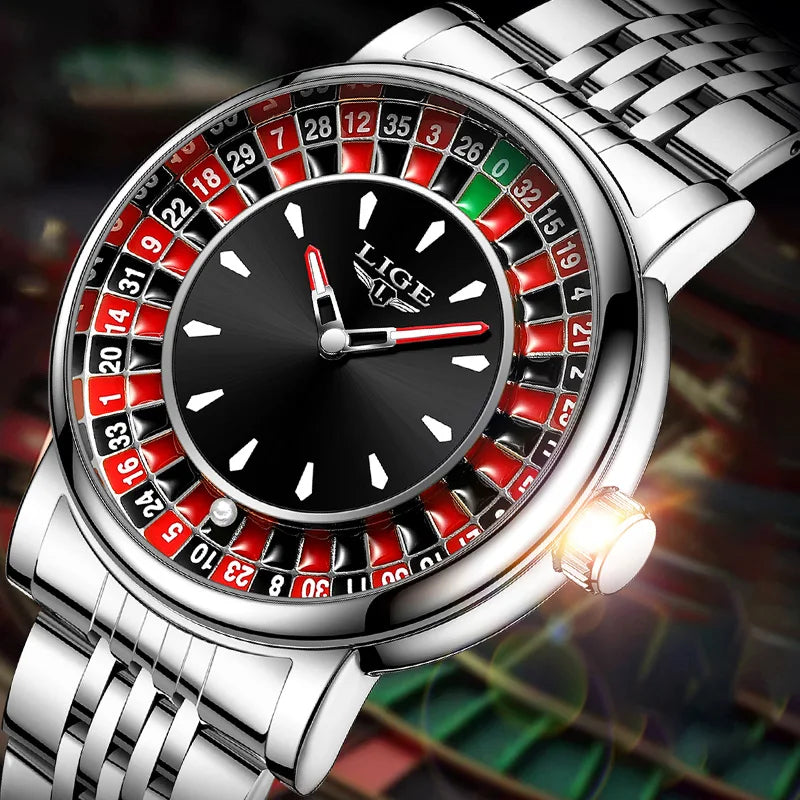 LIGE Roulette Spinning Dial Watch – Bold Casino Style