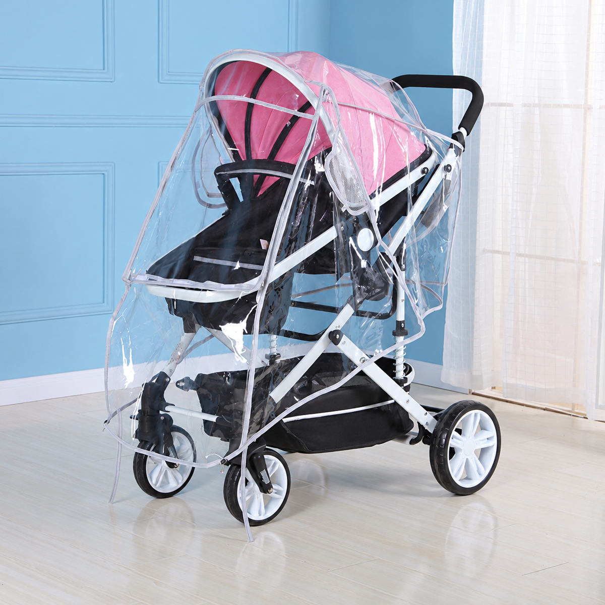 Clear PEVA Stroller Rain Cover with Zippered Viewing Window