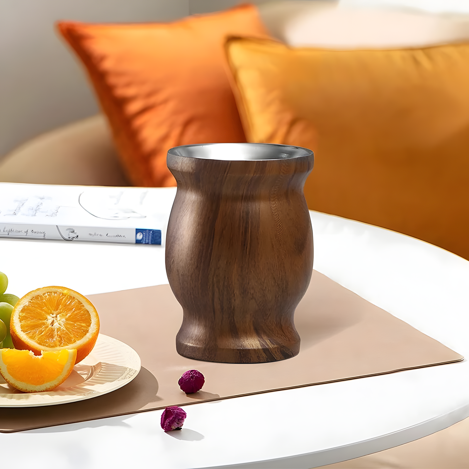 Insulated Stainless Steel Mate Cup Set – 8oz Wood Grain with Accessories