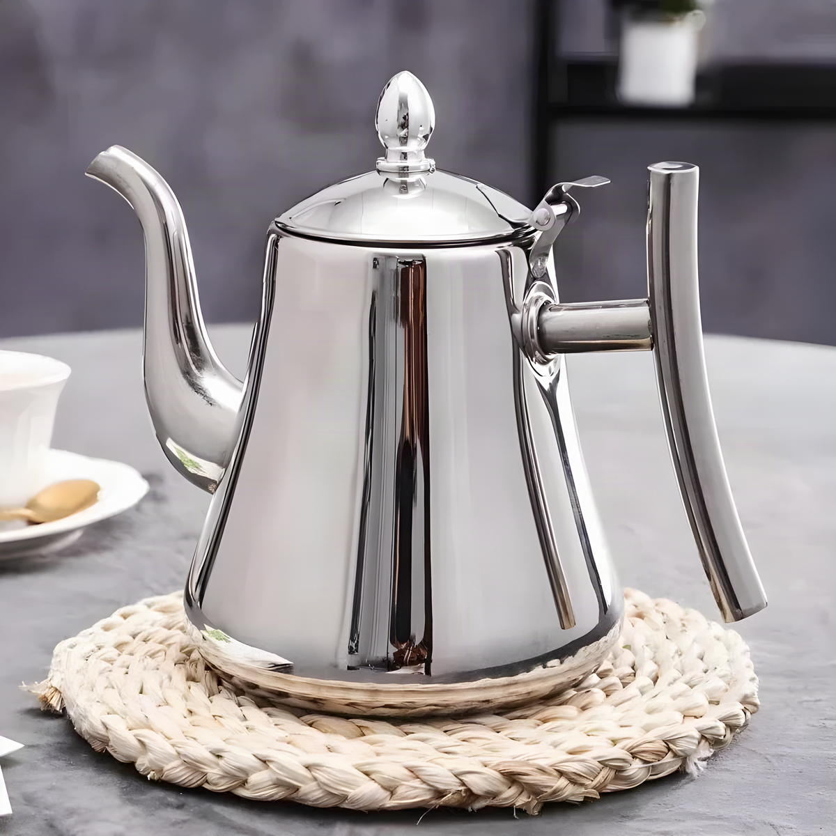Stainless Steel Teapot with Removable Filter and Hinged Lid